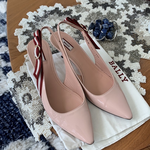 Bally sling back pumps with comfortable kitten heel in blush pink, made in Italy - Picture 7 of 9